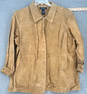 Denim &Co. Women's Brown 100% Geniune Leather Jacket Buttons Size 2X NWT - Picture 1 of 13