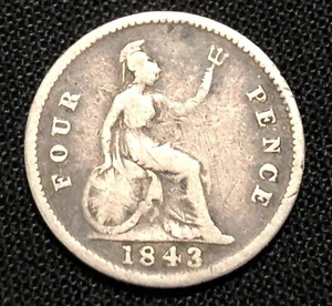 Great Britain 4 Pence 1843. Silver World Coin. 16mm Queen Victoria - Picture 1 of 4