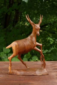 12" Wooden Hand Carved Deer Figurine Decor Sculpture Statue Decor Reindeer Wood - Picture 1 of 5