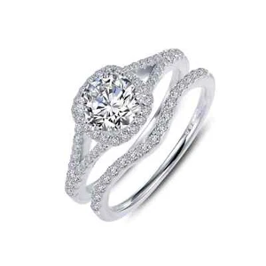 BRAND NEW Lafonn 925 Platinum Plated Engagement Halo Wedding Set Ring R0337CLP06 - Picture 1 of 1