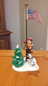 Department 56 Snow Village "Raising The Flag" Fireman & Fire Dog #56.55154 - Picture 1 of 6