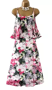 KALEIDOSCOPE Strappy Chiffon Midi Dress Sz 14 Pastel Pink Floral Summer Party - Picture 1 of 16