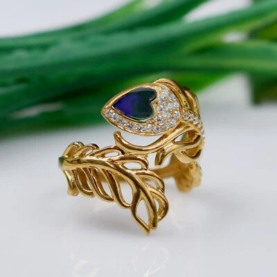 Anillo Esmalte, Plata de Ley 925, Anillo de Plumas Anillo Distintivo Anillo Ajustable Foto 1 de 4