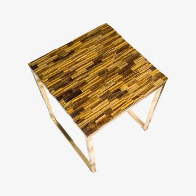 15" Marble TigerEye Table Top Semi precious stones Handmade Work Home Decor - Image 1 of 2