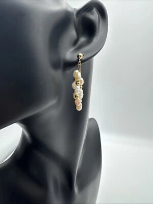 Beautiful 14k Yellow Gold & Pearl Dangle Earrings, 3.2g — 第 1/2 张图片