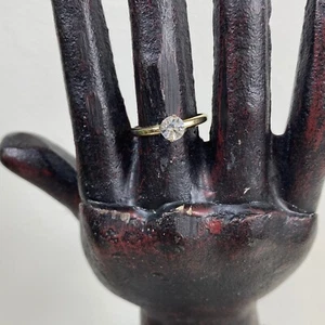 Vintage Gold Tone Prong Set Solitaire Ring Size 7.25 - Picture 1 of 8
