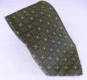 Barneys New York Tie Blue Gold Squares Geometric 100% Silk Made In Italy 58X3.75 - Picture 1 of 4