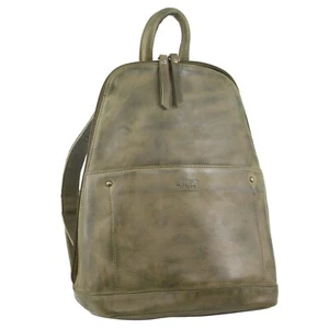 Milleni Ladies Genuine Italian Leather Backpack Bag Twin Zip - Olive - Picture 1 of 4