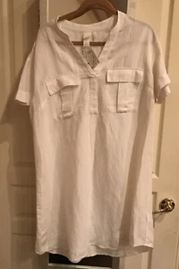 PURE WHITE LINEN SUMMER DRESS - Picture 1 of 4