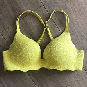 Victoria’s Secret Very Sexy Push Up Bra 34DD Yellow Embroidered Scalloped NEW - Picture 1 of 9