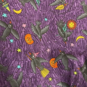 CROWS ON BROOMS AND PUMPKINS FROM KP KIDS FOR SSI - 100% COTTON FABRIC - Picture 1 of 3