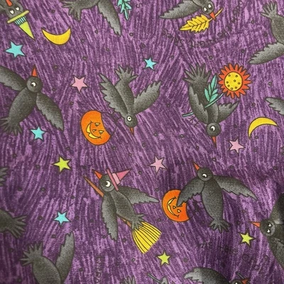 CROWS ON BROOMS AND PUMPKINS FROM KP KIDS FOR SSI - 100% COTTON FABRIC - Image 1 of 3
