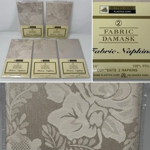 Damask Fabric Cloth Napkins 5 Packs (10 Napkins) 14”x14” Square Cream Floral NEW - Picture 1 of 11