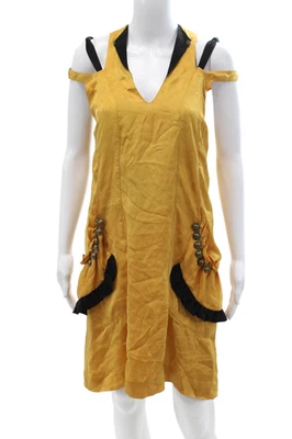 Vestido Mayle para mujer de seda con cuello en V amarillo hasta la rodilla bohemio talla 6 Foto 1 de 4