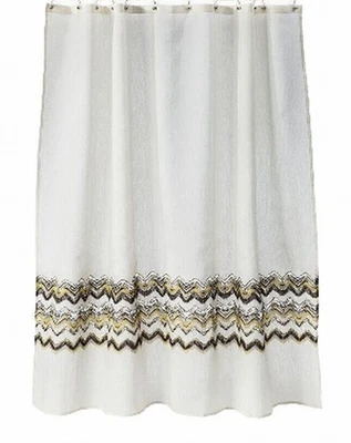灰色黄色雪佛龙织物浴帘浴帘装饰 — 第 1/2 张图片