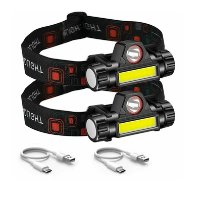 Lampada frontale LED super luminosa USB batteria ricaricabile lampada da testa con 2 modalità di luce - Immagine 1 di 4