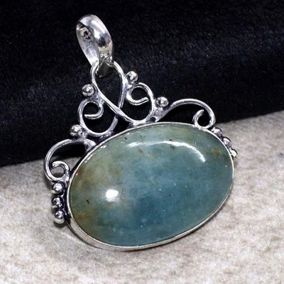 Colgante de aguamarina enchapado en plata 925 tamaño 1,5" GW Foto 1 de 3