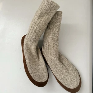 LL Bean Wolle Slipper Socke Herren L (10,5-11,5) creme grau Pull On Strick Wildleder Sohle - Bild 1 von 8