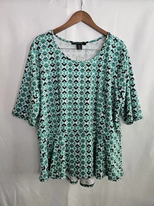 Top túnica Ashley Stewart para mujer talla grande 22/24 estampado geométrico manga 3/4 - Imagen 1 de 4
