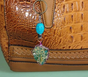 Purse Charm / Turquoise Blue Colored Jasper Stone Wire Wrapped Art Charm - Picture 1 of 11