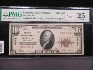 Moneda nacional de $10 de 1929, 'Bluefield', Carta No. 4643. Venta de tienda #04888 - Imagen 1 de 2