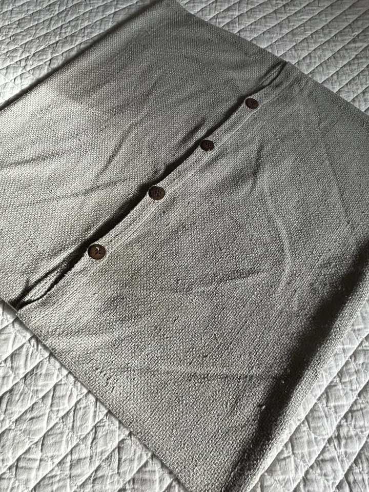 West Elm Silk Blend Euro 2 Pillow Covers Grey Woven Textured Wood Buttons 24x24 - Image 1 of 4