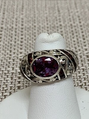 Аметист и красный гранат 925 пробы вихревое кольцо с маркировкой CNA размер 8 9,5 г - Изображение 1 из 4