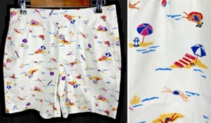 Lands End Chino Shorts Size 10 White Beach Swimming Print Vintage 1950s Style - Picture 1 of 12