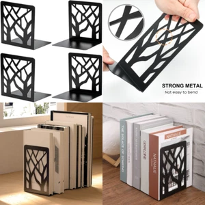 4 Pieces Non-Skid Bookend Large Book Stopper Shelves Heavy Duty Metal 3.5” Black - Picture 1 of 11