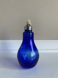 Vintage Cobalt Blue Glass Light Bulb Oil Lamp 5.5” - Picture 1 of 13