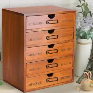 5 Tier Wooden Desktop Storage Organiser Wooden Box Drawer Cosmetic Organiser UK` - Picture 1 of 16