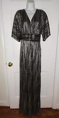 НОВЫЙ С ЯРЛЫКАМИ LILLY PULITZER ТЕМНО-ЗОЛОТОЙ МЕТАЛЛИЧЕСКИЙ ПОЛОСКИ ЛОКОТЬ ДЛИНА PARIGI МАКСИ ПЛАТЬЕ XL - Изображение 1 из 4