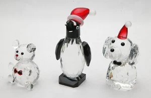 Vintage Three Crystal Small Figurines For Christmas: Bear, Penguin & Dog. See. - Picture 1 of 3