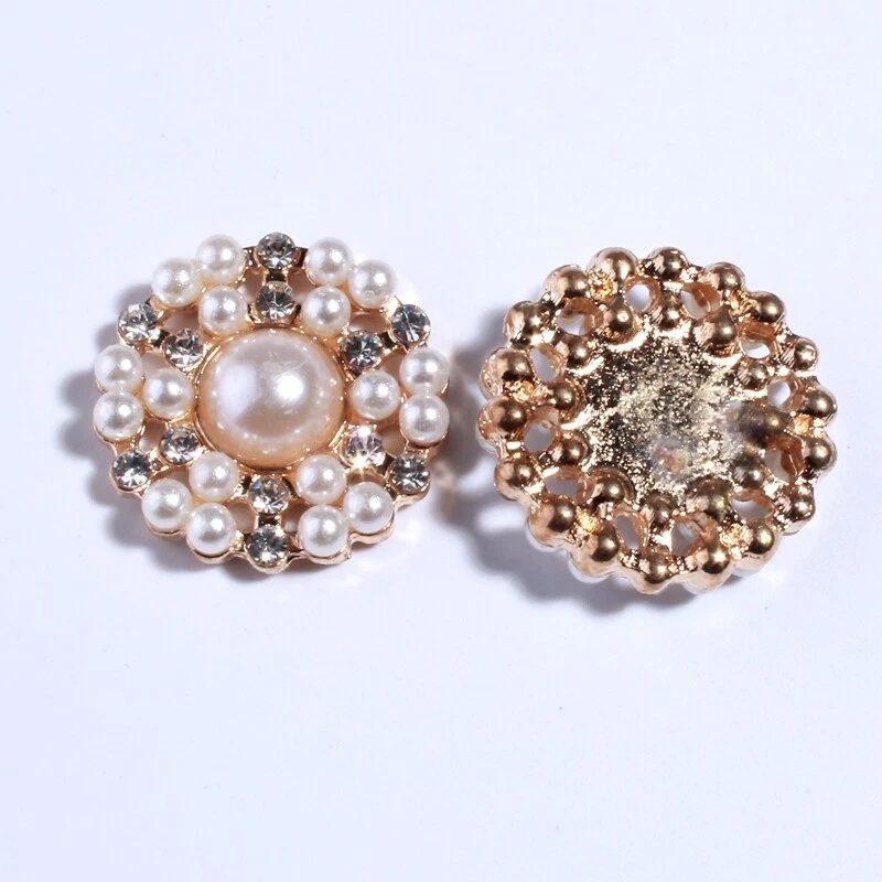 20PCS 22MM Newhot Rhinestone Buttons With Ivory Pearl Beads For Wedding - Image 1 of 3