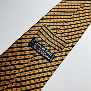 Stefano Ricci Orange&Blue Striped Luxury Silk Tie w Turquoise&Gold Dots 60x3.75”