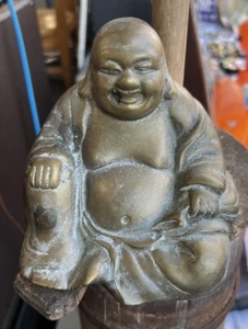 Antique Chinese Qing Bronze Brass Laughing Buddha Budai Hotei Heavy 4.25” - Picture 1 of 3