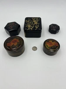 Vintage Lot Of 5 Oriental Trinket boxes Made In Japan And China Stackable - Picture 1 of 21