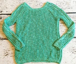 JUSTICE 7 Girls Green Blue Sparkly Glitter Long Sleeve Light Sweater EUC 7 - Picture 1 of 2