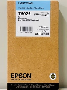New Genuine Epson T6025 Light Cyan 110ml Ink Cartridge Stylus Pro 7880 - Picture 1 of 2