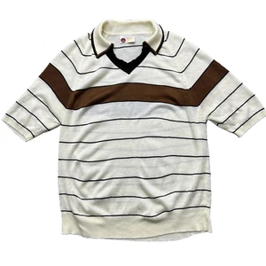 Polo vintage KINGS ROAD Sears uomo negozio avorio marrone maglia manica corta M - Foto 1 di 6