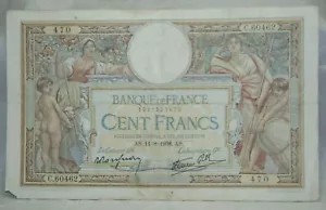 FRANCE 100 FRANCS BANKNOTE 11=8=1938. P 86b - Picture 1 of 2
