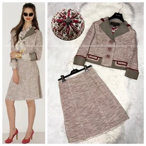 Authentic Louis Vuitton decorative beaded buttons tweed skirt suit set up 36 - Picture 1 of 17