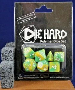 Die Hard Dice - 7 Piece RPG Set - Green/Yellow w/ White - New/Unopened - Picture 1 of 2