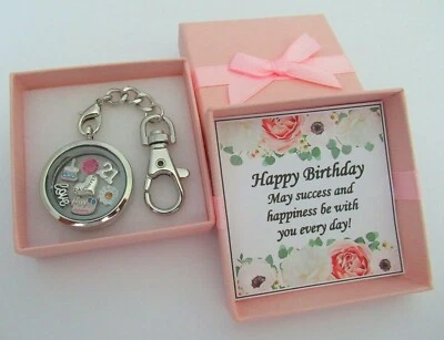 BIRTHDAY Gift Floating Memory Locket Keyring 16th 18th 21st 30th 40th 50th 60th