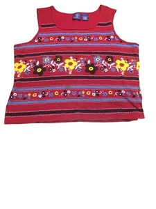 Mountain Lake Casual Shirt Women L Red Paisley Floral Sleeveless Tank Top - Picture 1 of 5