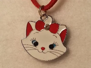 Red & White Aristocats Face Pendant on Red Suede Cord Necklace w/ Lobster Clasp - Picture 1 of 4