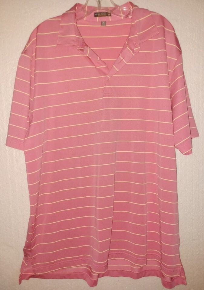 Camisa Peter Millar Summer Comfort Rosa con Raya Amarilla XL Usada Foto 1 de 3