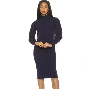 Alexia Admor Valeria Kleid Rollkragen Strick formgebend langarm blau XS - Bild 1 von 13
