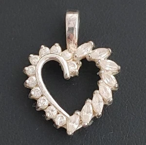 Open HEART Sterling Silver CZ Pendant Round Marquise Classic 1” - Picture 1 of 7