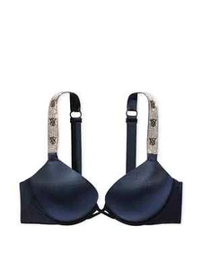 Victoria's Secret 36A, 34A Bombshell ADD 2 cup Shine Strap Noir Navy Bra NWT - Picture 1 of 4